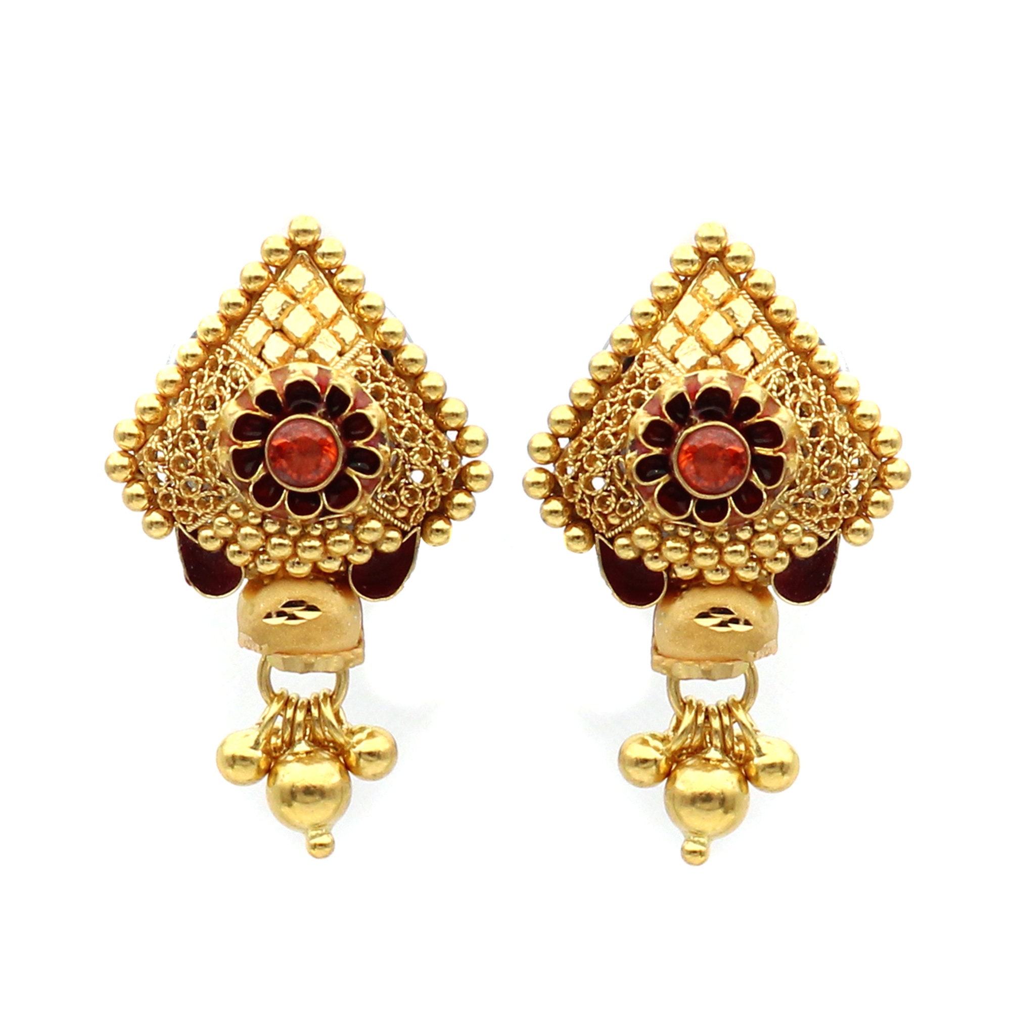 22k Gold Earring India Traditional Stud Earring With Glass and - Etsy UK