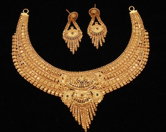 22k Yellow Gold Necklace Set Indian Yellow Gold Set Etsy Australia