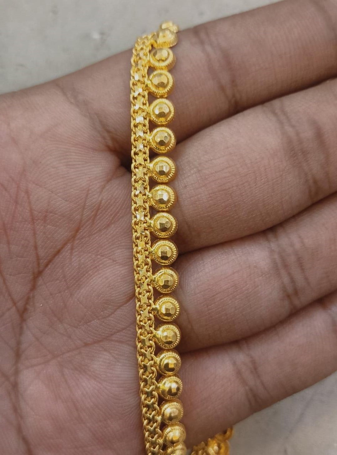 22k Yellow Gold Anklet Pair Jewelry , Vintage Antique Design Handmade