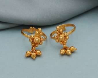 20k Gelbgold Bichiya-Zehenring, handgefertigtes Gold-Zehenringpaar für Frauen, indischer Gold-Zehenschmuck, echtes Gold-Bichiya-Geschenk, K3340