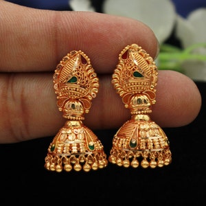 Mekkna Elegant Gold Plated Jhumka Earrings For Women
