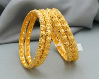 Pure 22k Gold Bangles Indian Handmade light weight , Traditional Rajasthan India , Bangle Bracelet pair Wedding Jewelry, wax filled