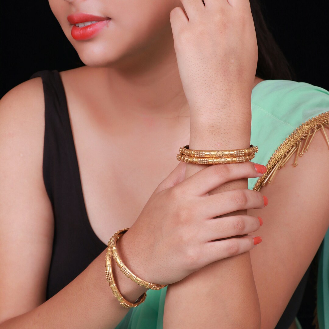 Pure 22k Gold Bangles Indian Handmade Vintage Design Etsy