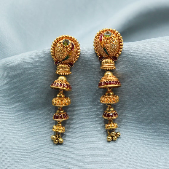 Gold Plated Jhumka City Gold Earrings | Bengal Looms