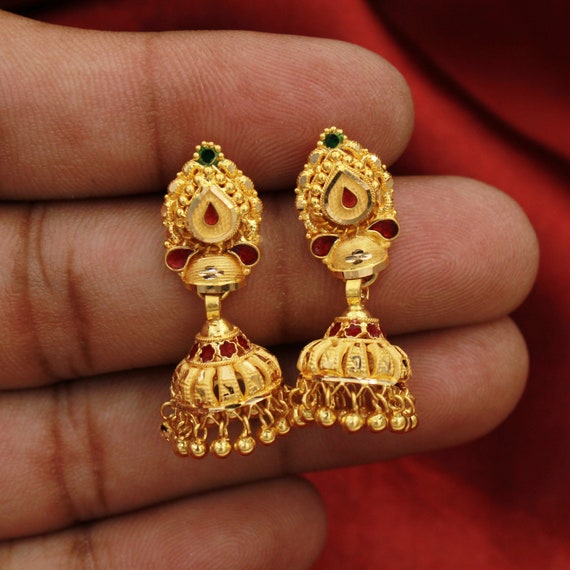 South Indian Traditional Top 22K Gold Plated Stud Earrings Women Wedding  Jewelry | eBay