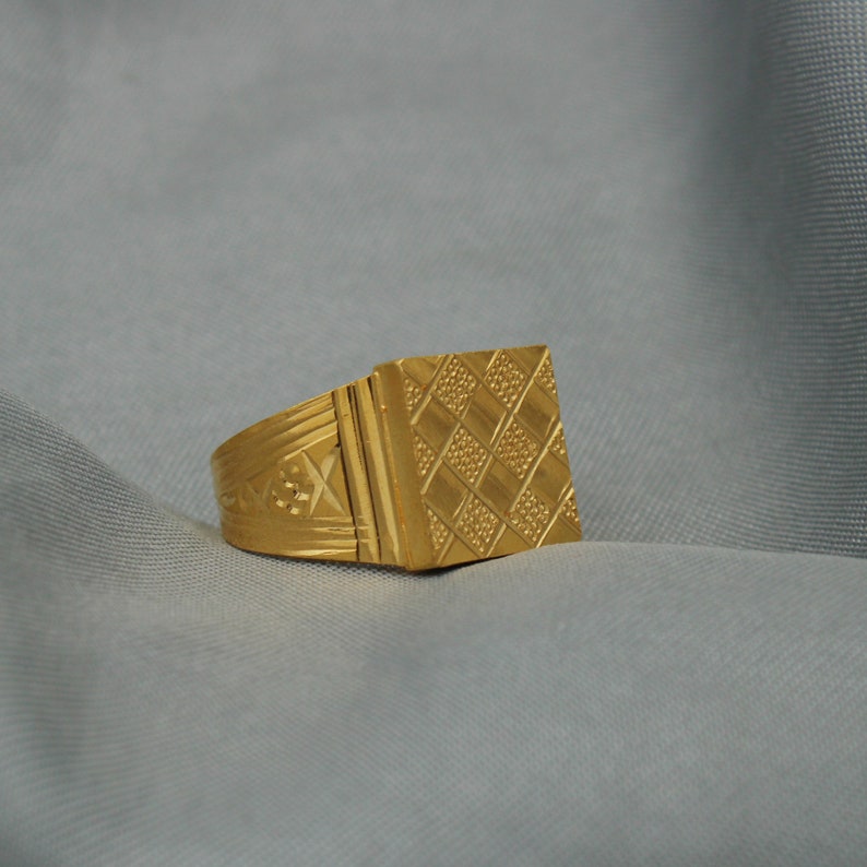 Stylish Hand Carved 22k Yellow Gold Ring Indian Men Gold Ring Etsy