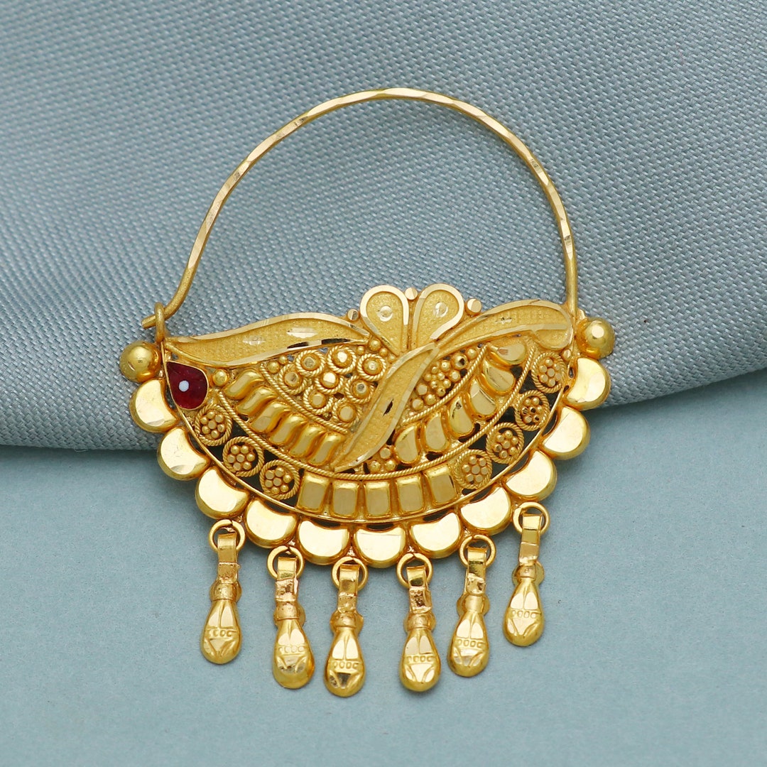 22k Yellow Gold Traditional Nath Nose Ring With Intricate Design 22k-yellow-gold-traditional-nath-nose-ring-with-intricate-design