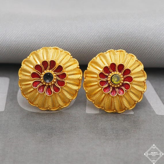 22k Yellow Gold Earrings Stud Tops Style Indian Handmade Gold Earrings for Women Party Wear Ethnic Earrings for Gift K5194 Etsy