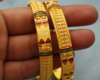 Pure 22k gold bangle bracelet, Indian gold bangle jewelry, wedding bridal jewelry K2693