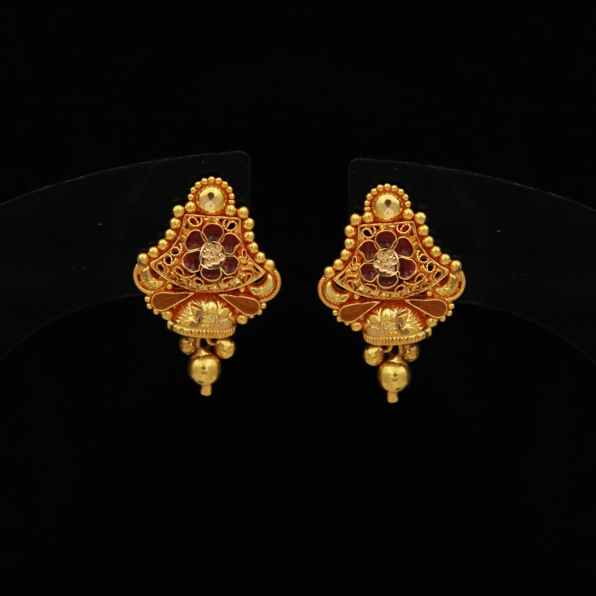 22k Gold Stud Earrings Handmade Yellow Gold Earrings for | Etsy