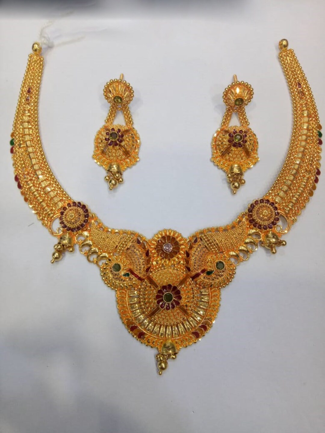 22k Yellow Gold Necklace Set, Indian Gold Set, Indian Gold Jewelry