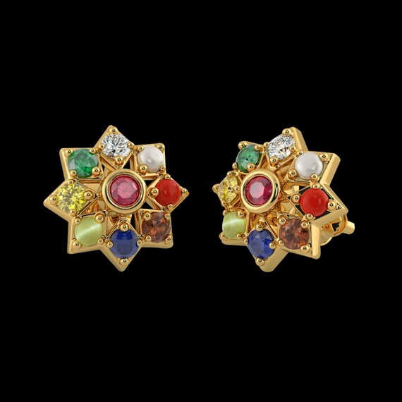 Navaratna Gemstone Earring, Navaratna Jewellery Designs