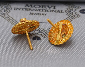 22Kイエローゴールドイヤリングスタッドトップフラワー、ヴィンテージ