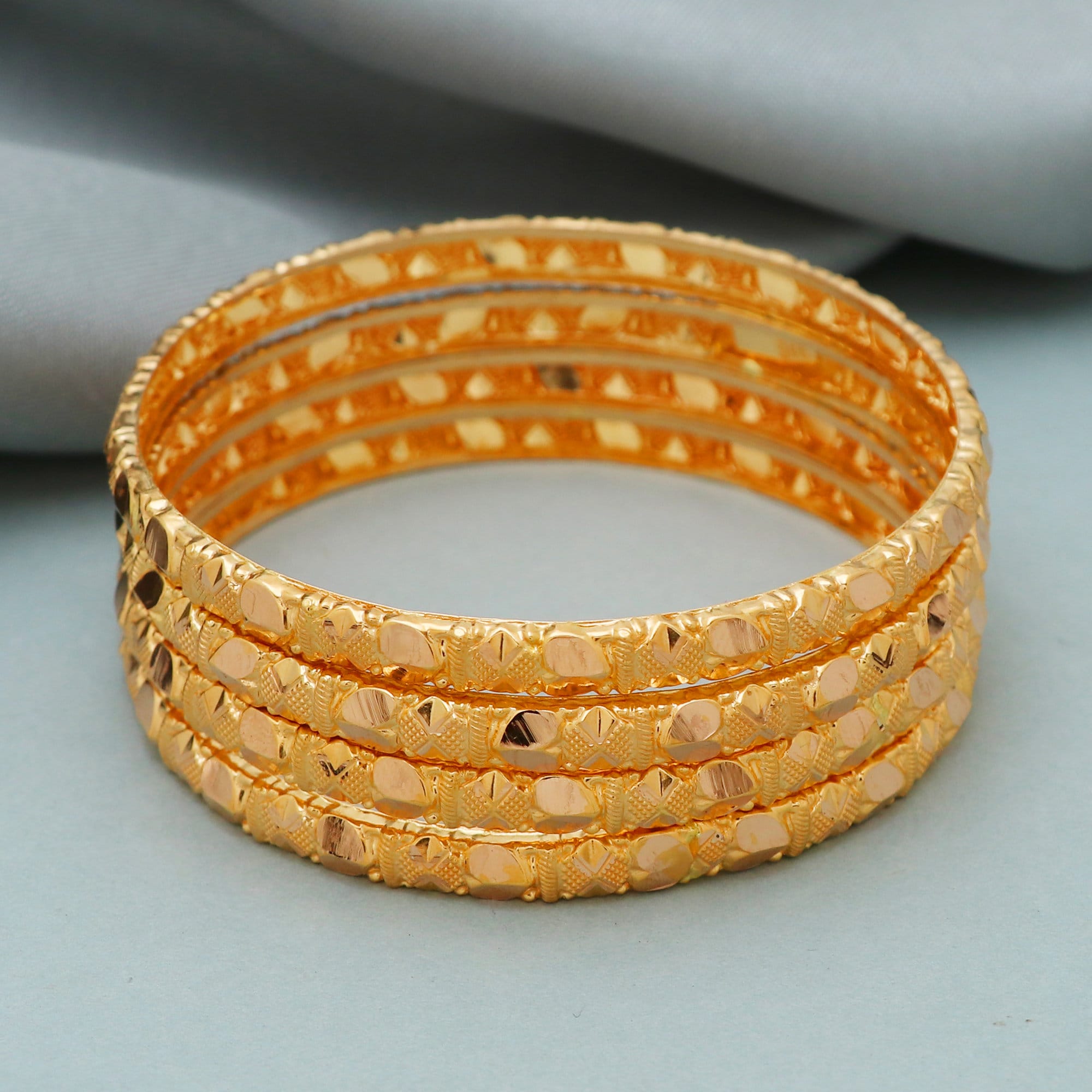 22k Solid Gold Bangle, Handmade Diamond Cut Gold Bangles, Indian