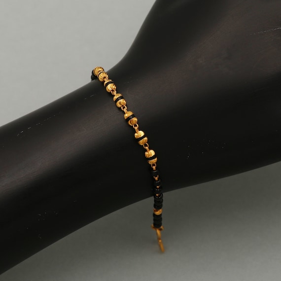 Black Crystal Beads Bracelet Solid 22k Gold 916 Gold 