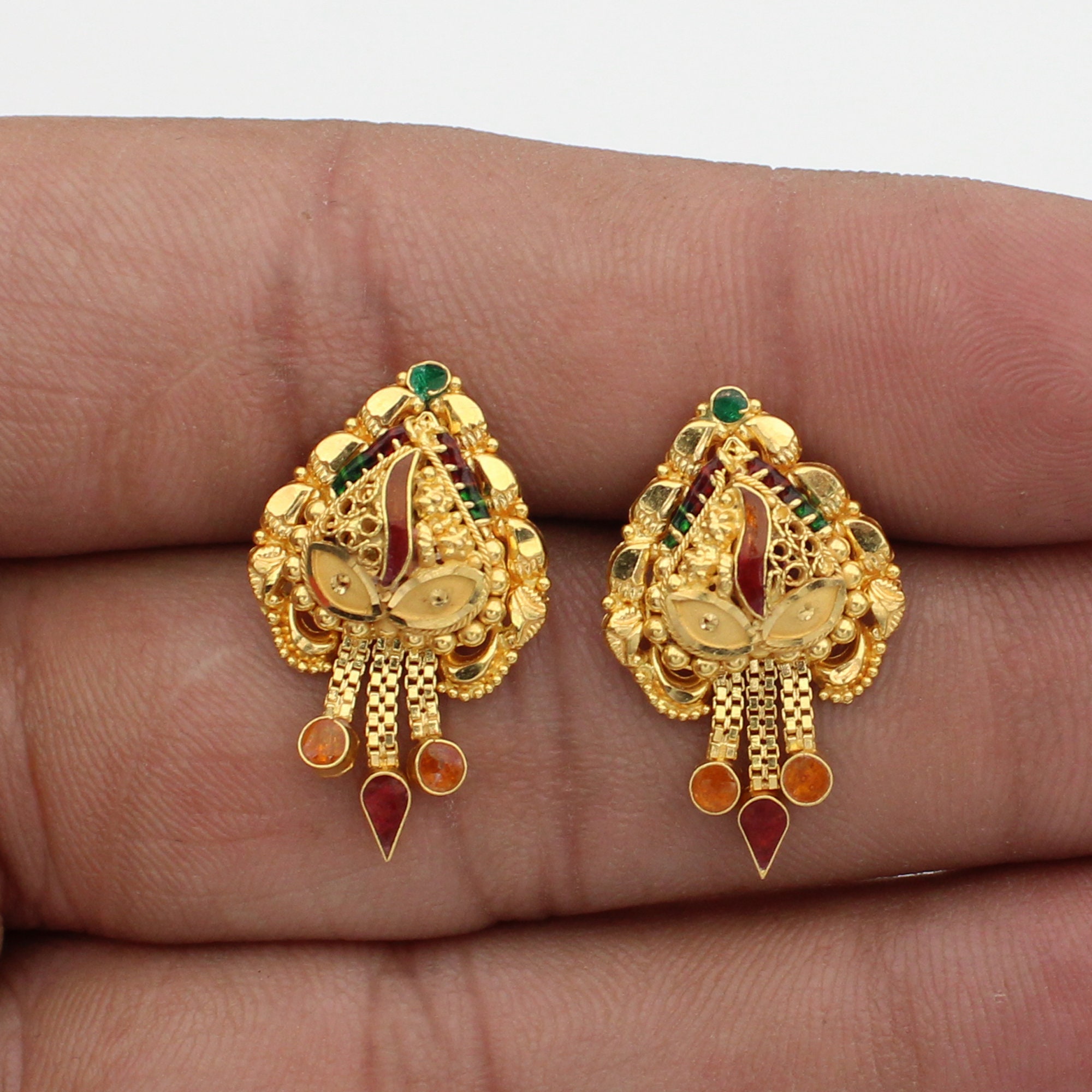 Real Looking gold plated stud earrings,22 k Indian girls Earrings 