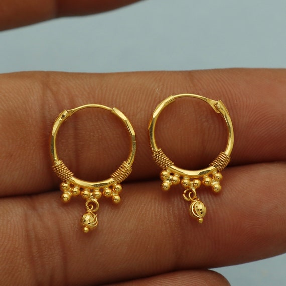Diamond Cut Bead Hoop Earrings by Baby Gold - Shop Custom Gold Jewelry