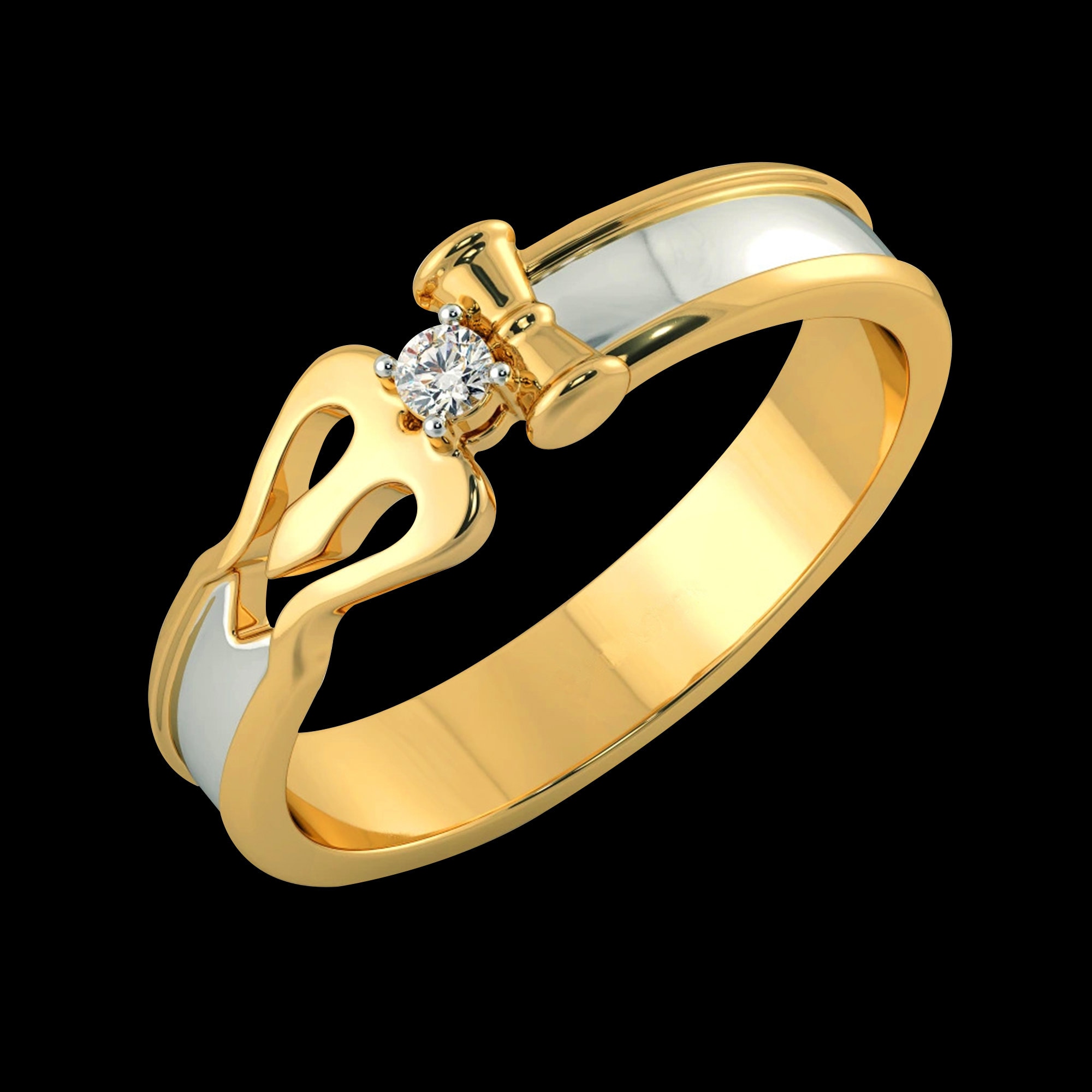 18k Yellow Gold Ring Single Diamond Ring Lord Shiva Ring