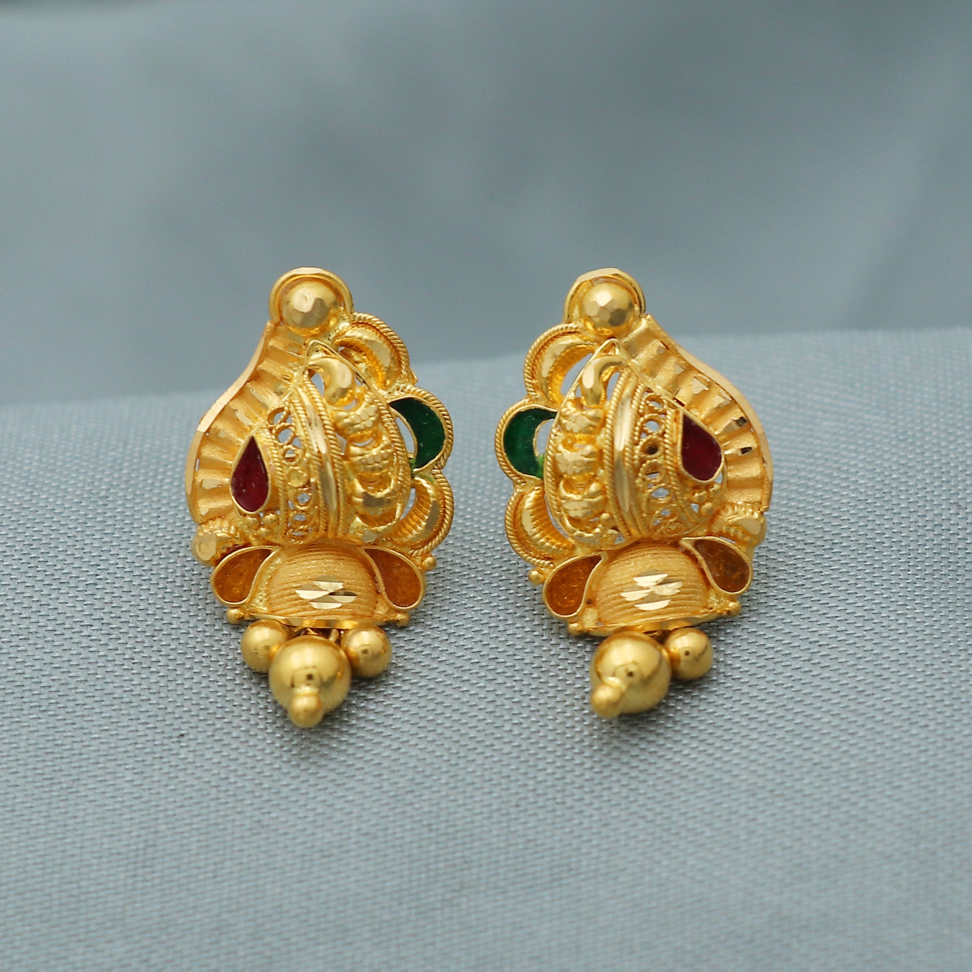 22k Yellow Gold Stud Earrings Handmade Yellow gold earrings - Etsy