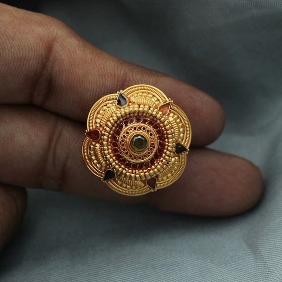 Aanandita Golden Designer Jodha Ring Adjustable – Aanandita Creations