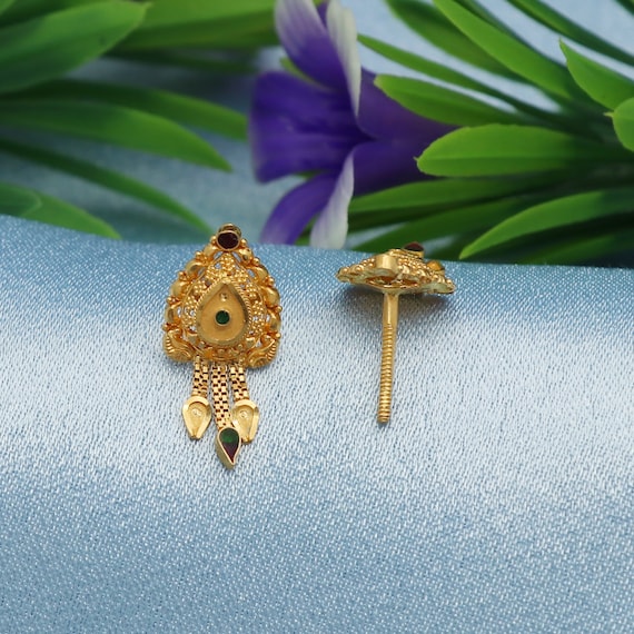22k Yellow Gold Stud Earrings Handmade Yellow Gold Earrings for