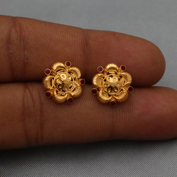 Stud Gold Earrings Designs with Price and Weight, Gold Studs Designs