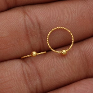 Aros de oro amarillo de 20 k para cartílago, aretes de Bali, Huggies, aretes de oro hechos a mano para mujer, regalo de Navidad, aretes de oro indios