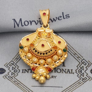 Indian Pendant Handmade 22k Yellow Gold Chain Necklace Jewelry, Pure gold necklace indian gold necklace, gift for wife, K5534