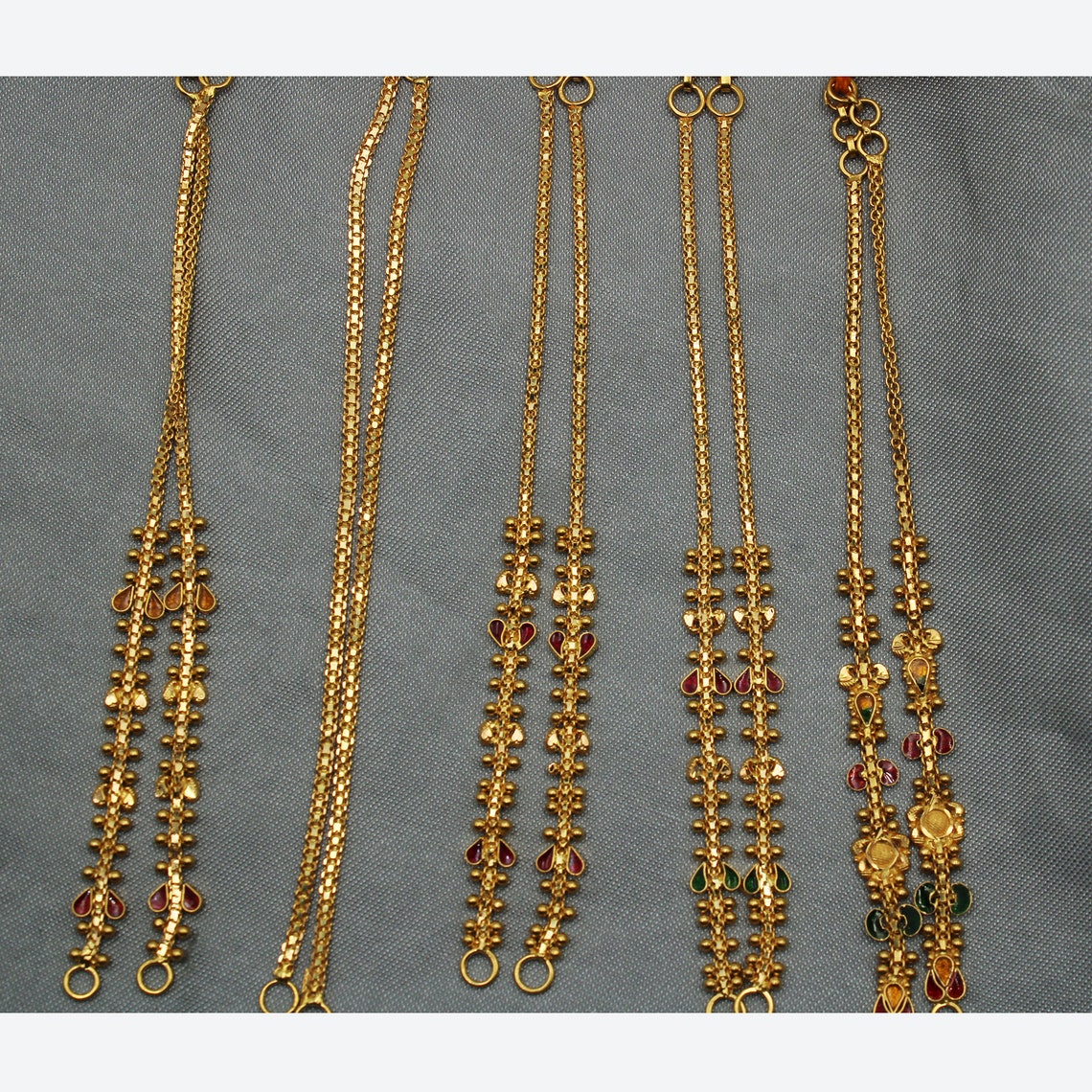 Ear Chain 22k Yellow Gold Indian Earrings Jewelry, Indian Kanoti ...
