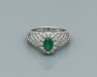 Real natural emerald diamond 14k 18k Gold white gold filigree ring handmade jewelry