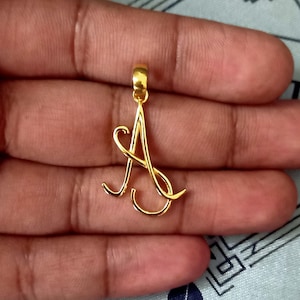 Colgante con nombre A-S, joyería colgante de oro de 22 quilates, colgante indio hecho a mano de 22 quilates con cualquier alfabeto, colgante de oro puro, todos los tamaños, K5663