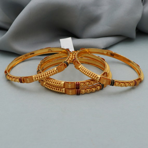Pure 22k Gold Bangles Indian Handmade Vintage Design, Traditional