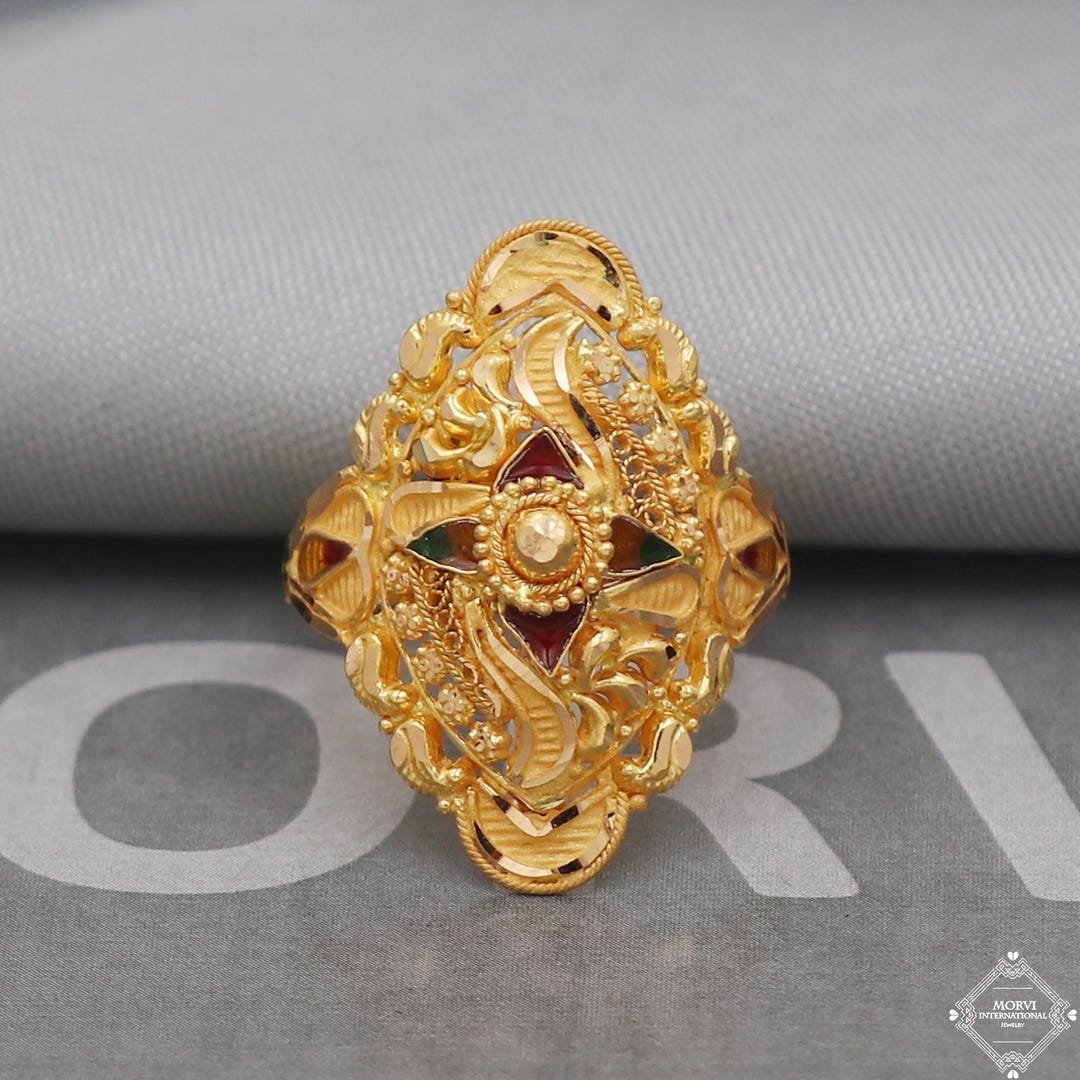 Buy Statement Pure Real Gold Ring, 22k Solid Gold Ring Jewelry, Handmade  Indian Vintage and Antique Ring, Indian Gold Ring, Women Gold Ring, Online  in