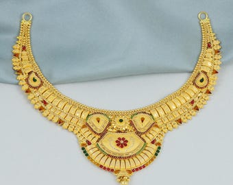 Fine 22kt 22k gold necklace handcrafted gold women jewelry wedding Bridal gift, K4598