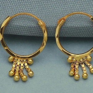 Small 20k Gold earrings Hoop Jewelry, handmade vintage Pure indian style handmade Dangle bead chain Earrings cartilage, wedding earrings