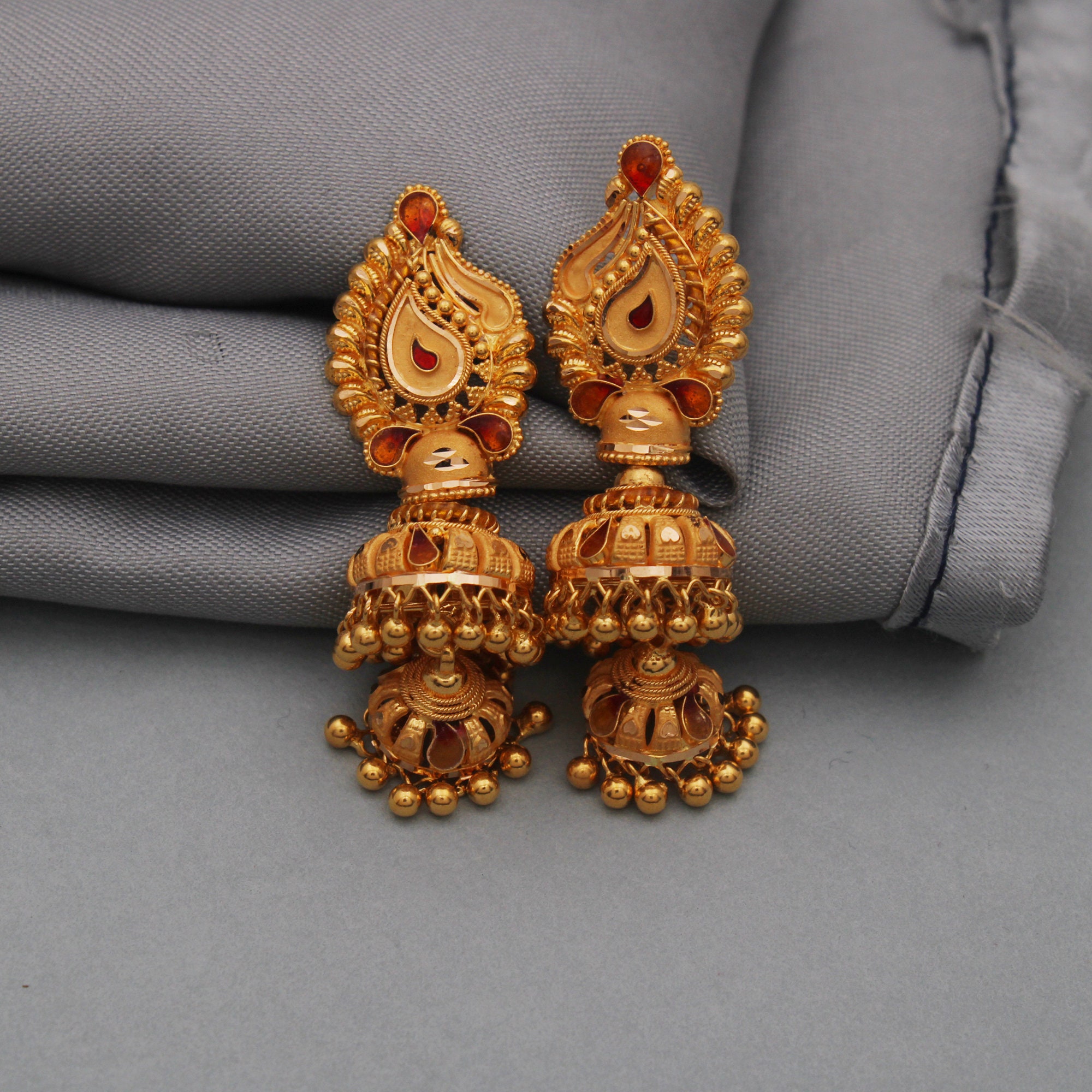 Latest Gold Jhumka Earrings Designs With Weight & Price | 22k Gold Jhumka  Design Price o2021 - YouTube