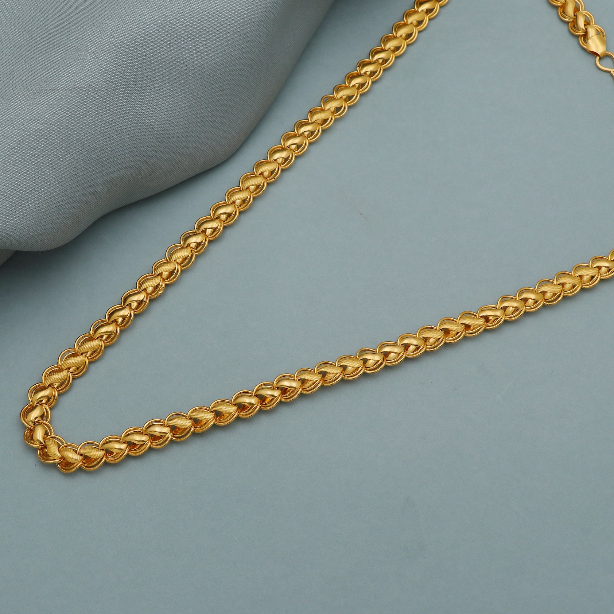 Pure 22k Yellow Gold Chain Necklace for Men Women Anniversary