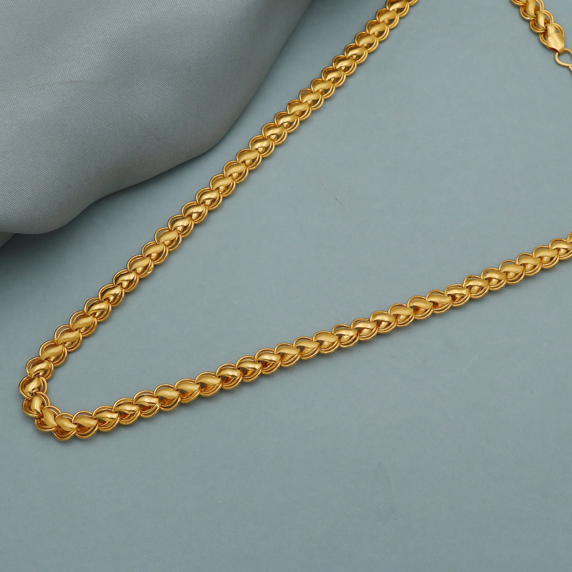 22K Solid Yellow Gold Chain Necklace for Men Women Anniversary Wedding Gift , Indian Gold Handmade Necklace Jewelry 20 22 24 Inches