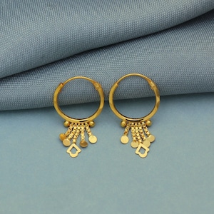 20k Yellow Gold Hoop Bali Earrings , Handmade small Yellow gold earrings for women, Valentine Day gift,  design indian gold earrings