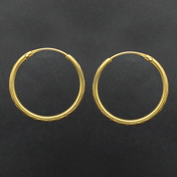 22k Yellow Gold Hoop Earring Bali Earrings huggies Hanging 