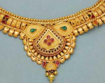 22k Yellow Gold Necklace , Indian Gold Jewelry Set, handmade gold necklace, jewelry from india