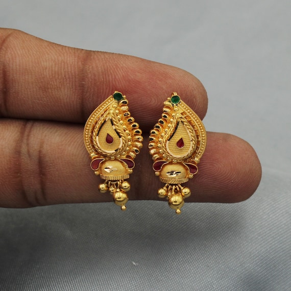 22k Yellow Gold Stud Earrings Handmade Yellow Gold Earrings for