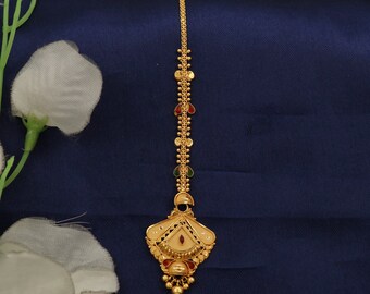 22k Yellow Gold mang tikka  Jewelry , Handmade Yellow gold Borla for women, Handmade design indian gold Head Jewelry