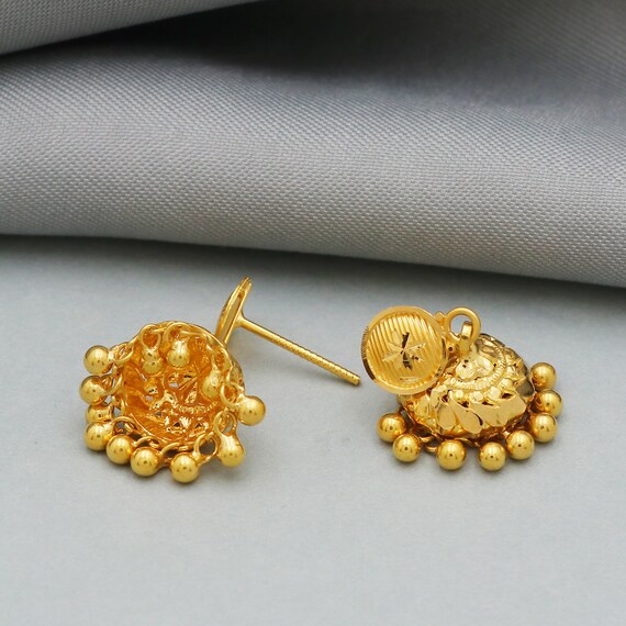 18k Yellow Gold Earrings Dangle Earrings 18kt Jhumki Jhimiki Beads