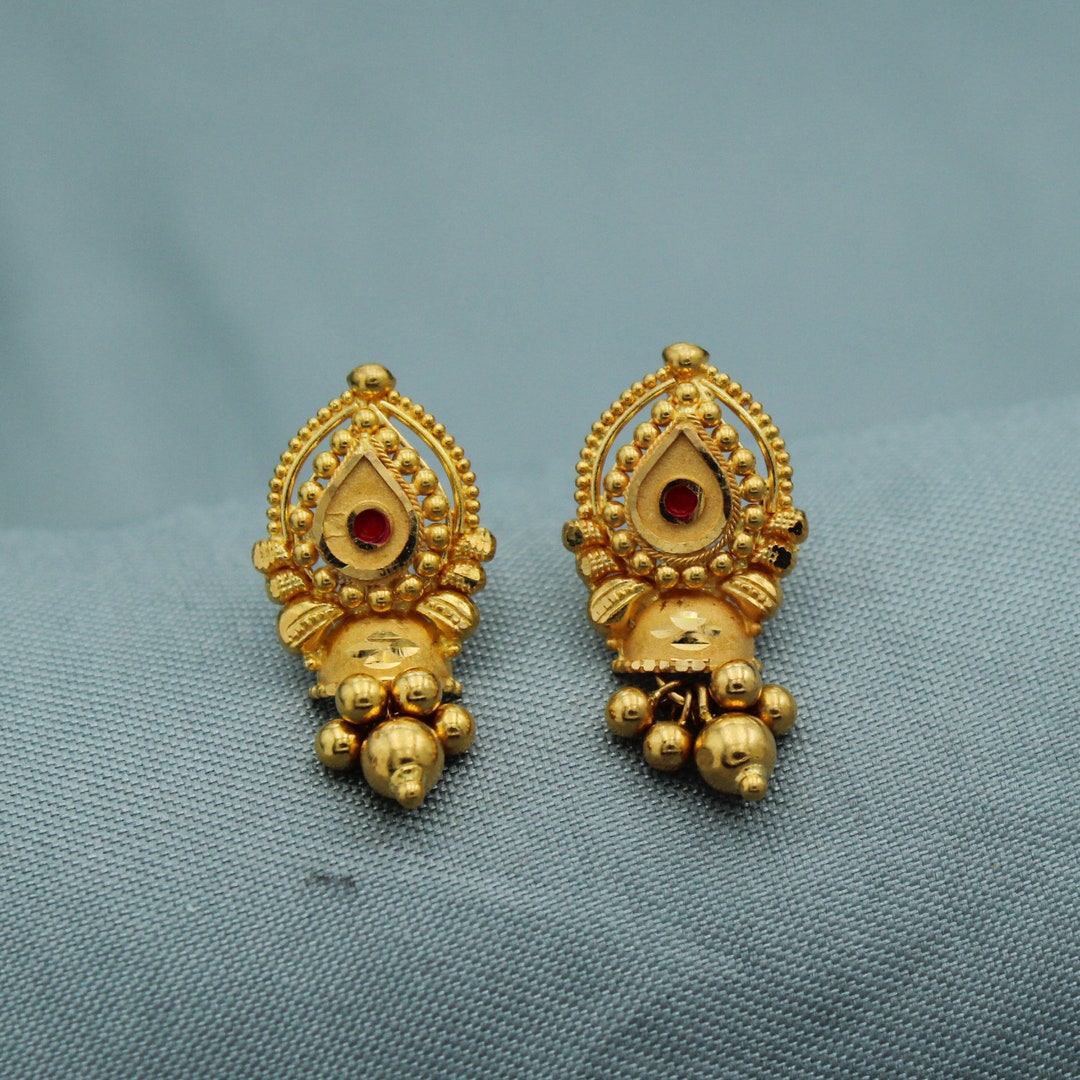 22k Gold Stud Earrings Handmade Yellow Gold Earrings for - Etsy