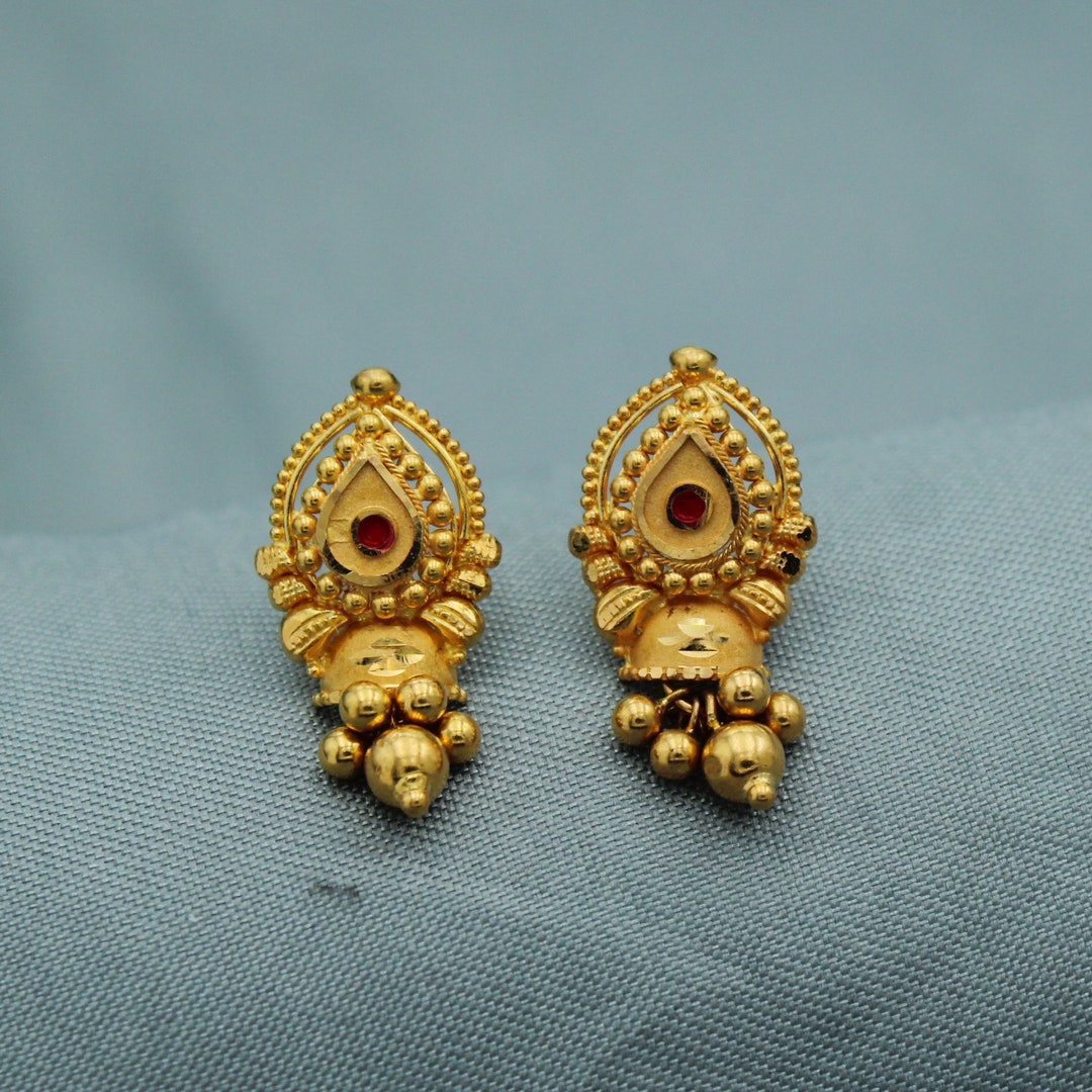 22k Gold Stud Earrings Handmade Yellow Gold Earrings for Women Vintage Antique Design Indian Gold Earrings Jewelry Gift for Women Etsy