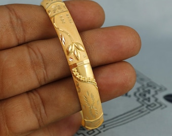 Pulseira indiana artesanal em ouro 18k, leve, preenchida com cera, pulseira única, todos os tamanhos, pulseira artesanal em ouro com design floral, joia indiana em ouro 18k