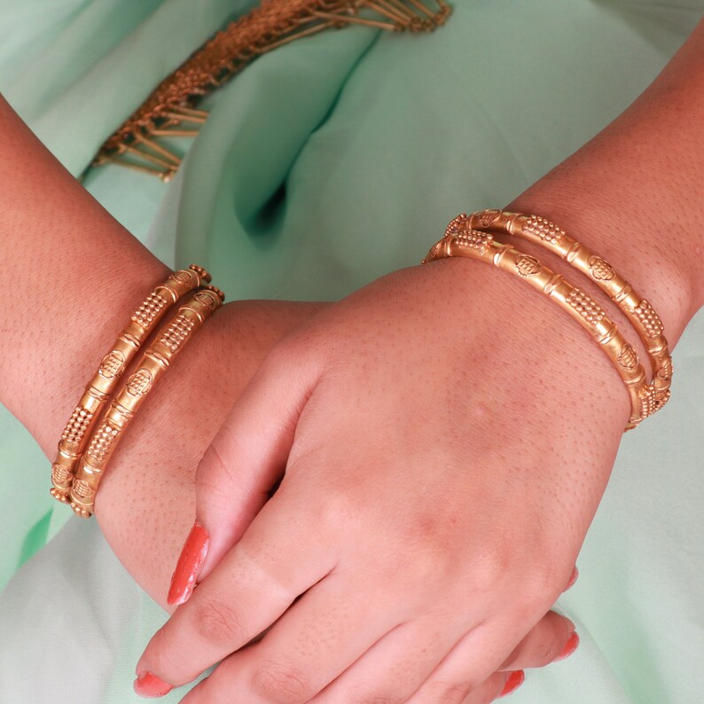 Pure 22k Gold Bangles Indian Handmade Vintage Design Etsy