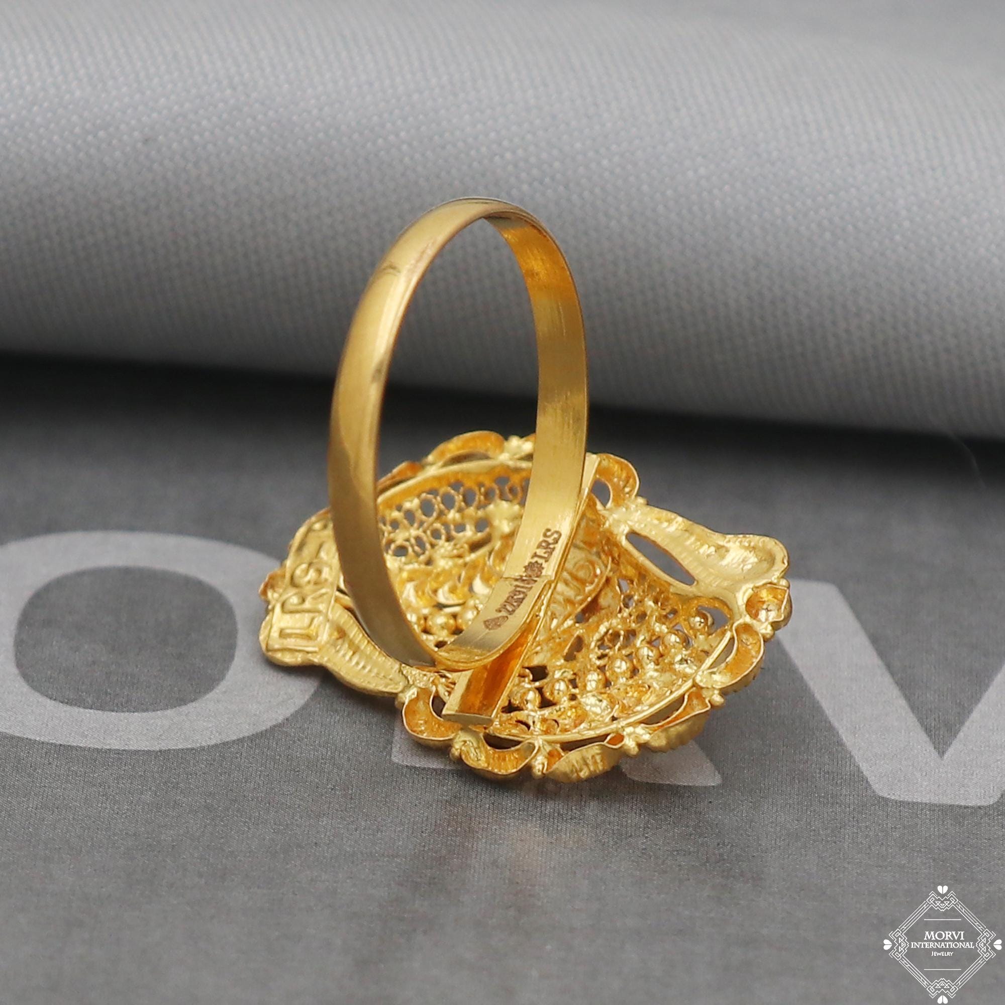 22k Yellow Gold Ring Jewelry, Handmade Indian Vintage and Antique