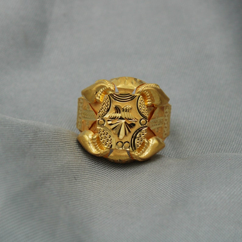 Stylish Hand Carved 22k Yellow Gold Ring Indian Men Gold Ring Etsy